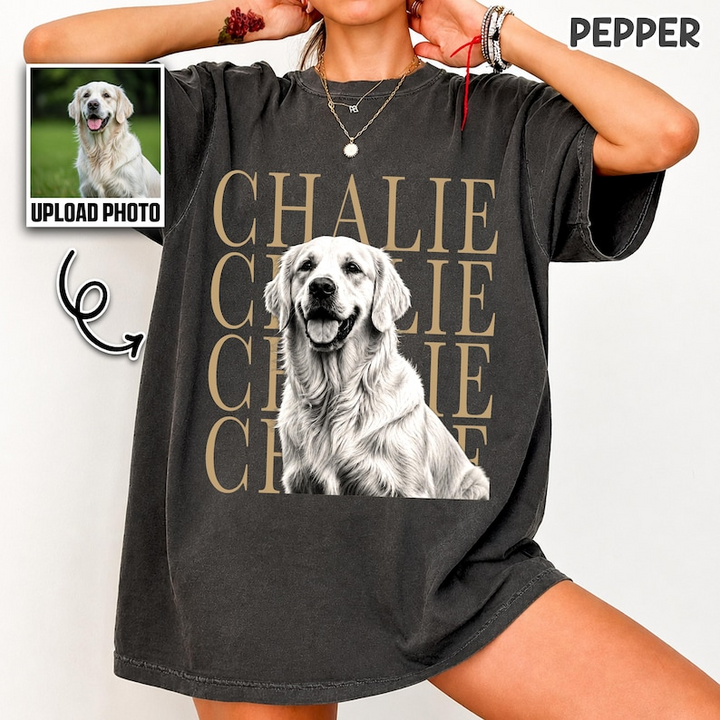 Personalized Vintage Pet Portrait Shirt, Custom Dog & Cat Photo T-Shirt, Personalized Pet Name Tee, Custom Photo Pet Lover Gift, Retro Graphic Shirt