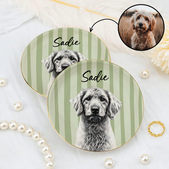 Personalized Pet Jewelry Dish, Custom Dog and Cat Trinket Tray with Pet Portrait and Name, Ceramic Ring Holder, Pet Memorial Gift