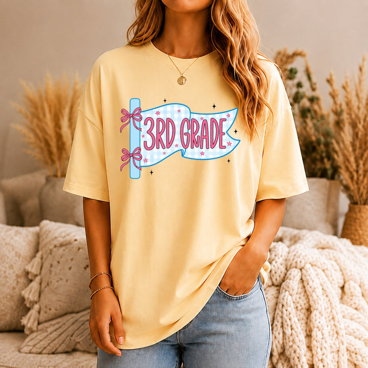 Comfort Colors Custom Grade & Name Teacher Shirt, Pennant Flag Teacher Tee, Teacher Team Shirt, First Second Third Fourth Fifth Grade Shirt
