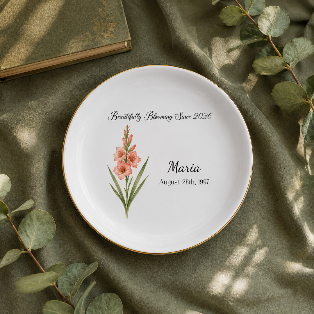 Personalized Birth Flower Ring Dish, Custom Name Jewelry Tray, Bridesmaid Gifts for her