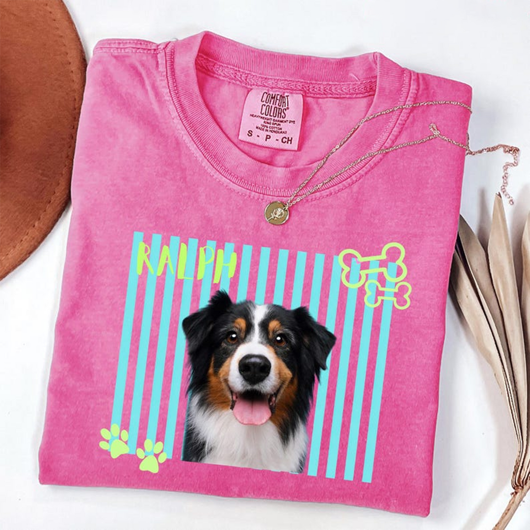 Personalized Neon Pet Portrait Shirt, Custom Dog & Cat Name T-Shirt, Colorful Retro Pet Graphic Tee, Personalized Pet Lover Gift, Custom Photo Shirt