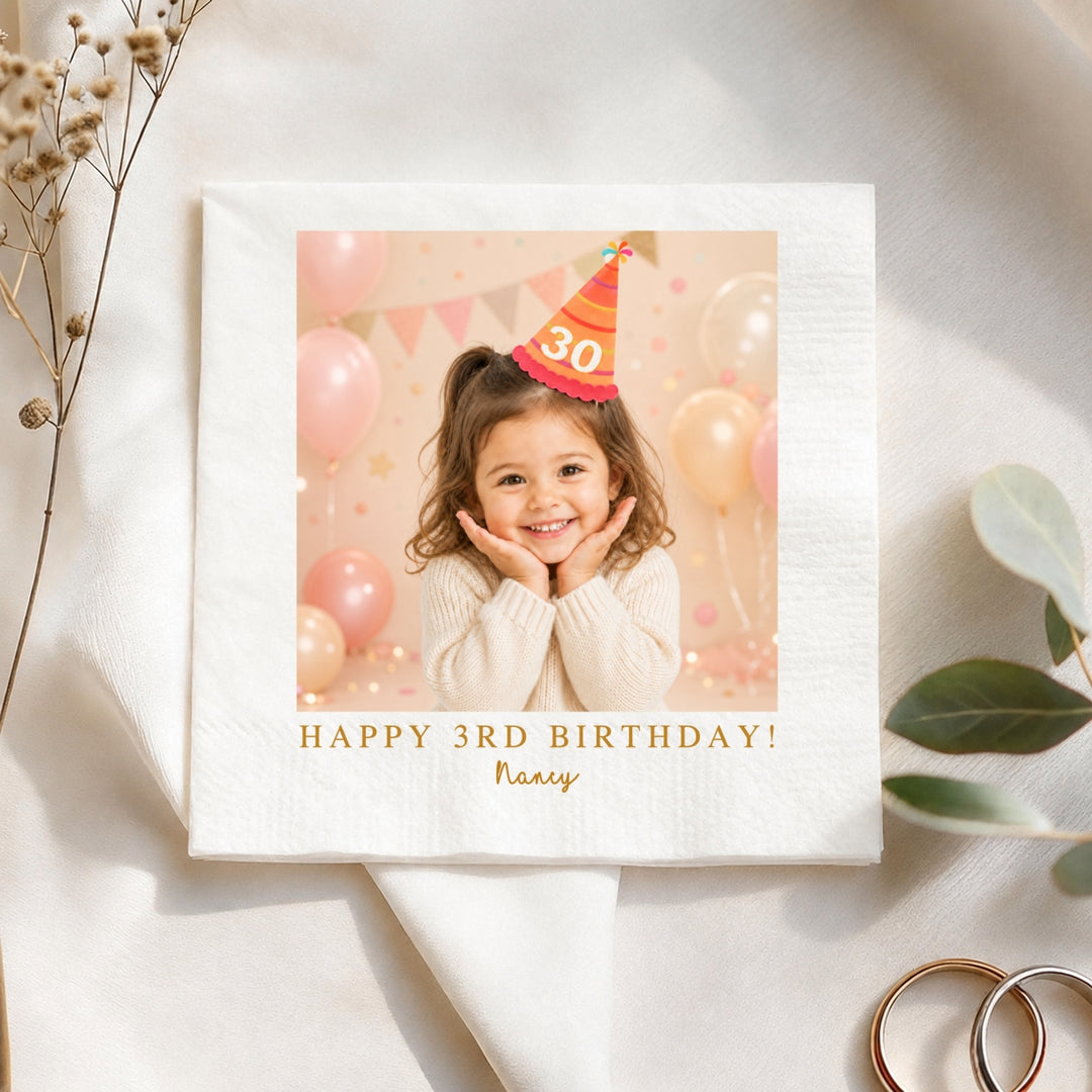Personalized Birthday Napkins with Photo | Custom Cocktail Napkins with Text for Birthday Party Decor | Happy Birthday Napkins For All Ages