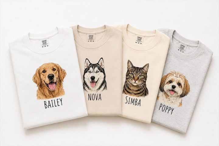 Personalized Pet Portrait Shirt, Custom Dog & Cat Photo T-Shirt, Personalized Pet Name Tee, Custom Pet Lover Gift, Dog Mom & Cat Mom Shirt