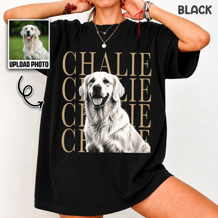 Personalized Vintage Pet Portrait Shirt, Custom Dog & Cat Photo T-Shirt, Personalized Pet Name Tee, Custom Photo Pet Lover Gift, Retro Graphic Shirt