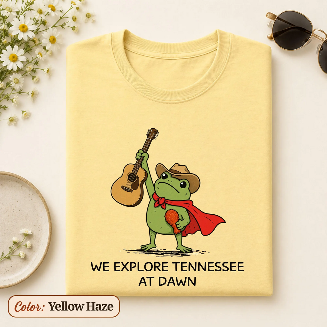 Tennessee Shirt, We Explore Tennessee At Dawn Frog Tee, Nashville Country Music Gift