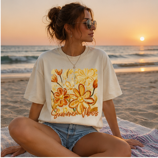 Summer Vibes Comfort Colors® Shirt | Floral Summer Vacation Shirt | Beach Shirt | Watercolor Neon Summer Shirt | Trendy Summer Graphic Shirt