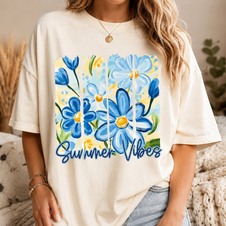 Summer Vibes Comfort Colors® Shirt | Floral Summer Vacation Shirt | Beach Shirt | Watercolor Neon Summer Shirt | Trendy Summer Graphic Shirt