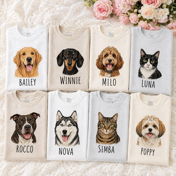 Personalized Pet Portrait Shirt, Custom Dog & Cat Photo T-Shirt, Personalized Pet Name Tee, Custom Pet Lover Gift, Dog Mom & Cat Mom Shirt