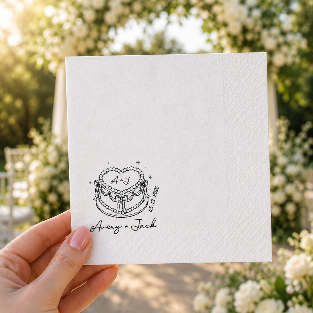 Personalized Wedding Napkins – Custom Names and Date Cocktail Bar Reception 3-Ply Paper