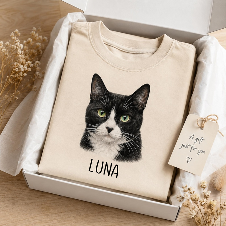 Personalized Pet Portrait Shirt, Custom Dog & Cat Photo T-Shirt, Personalized Pet Name Tee, Custom Pet Lover Gift, Dog Mom & Cat Mom Shirt