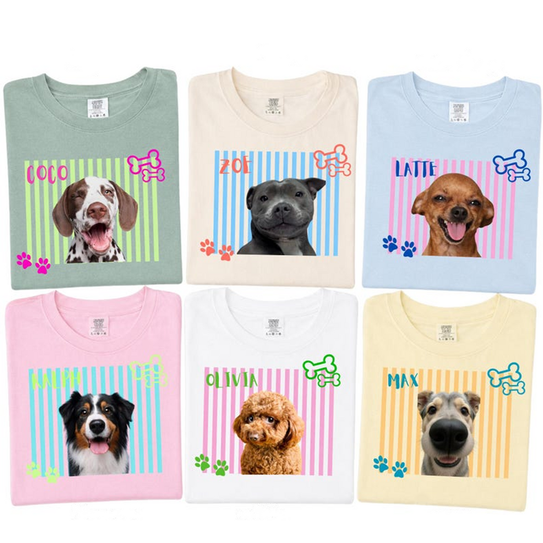 Personalized Neon Pet Portrait Shirt, Custom Dog & Cat Name T-Shirt, Colorful Retro Pet Graphic Tee, Personalized Pet Lover Gift, Custom Photo Shirt