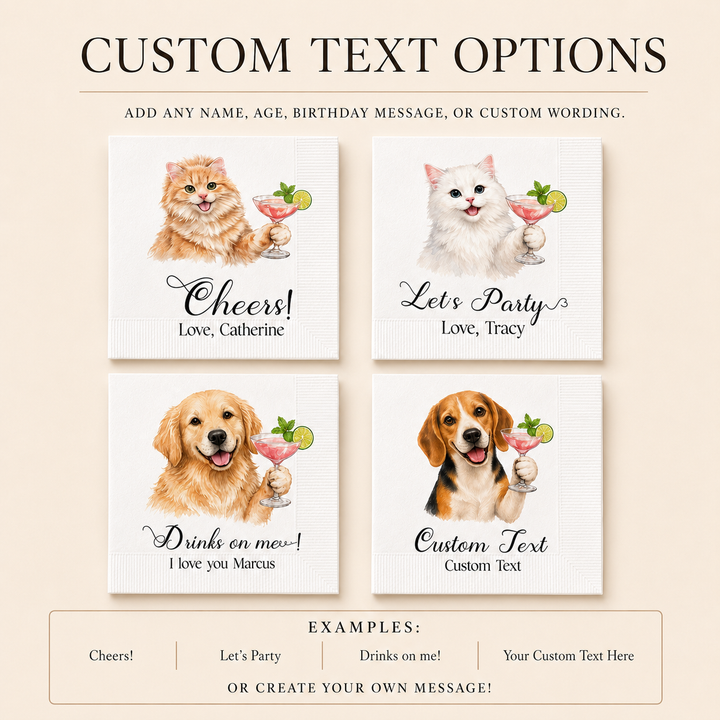 Personalized Pet Cocktail Napkins, Custom Dog & Cat Party Napkins, Personalized Beverage Napkins with Pet Portrait, Wedding, Birthday & Celebration Decor