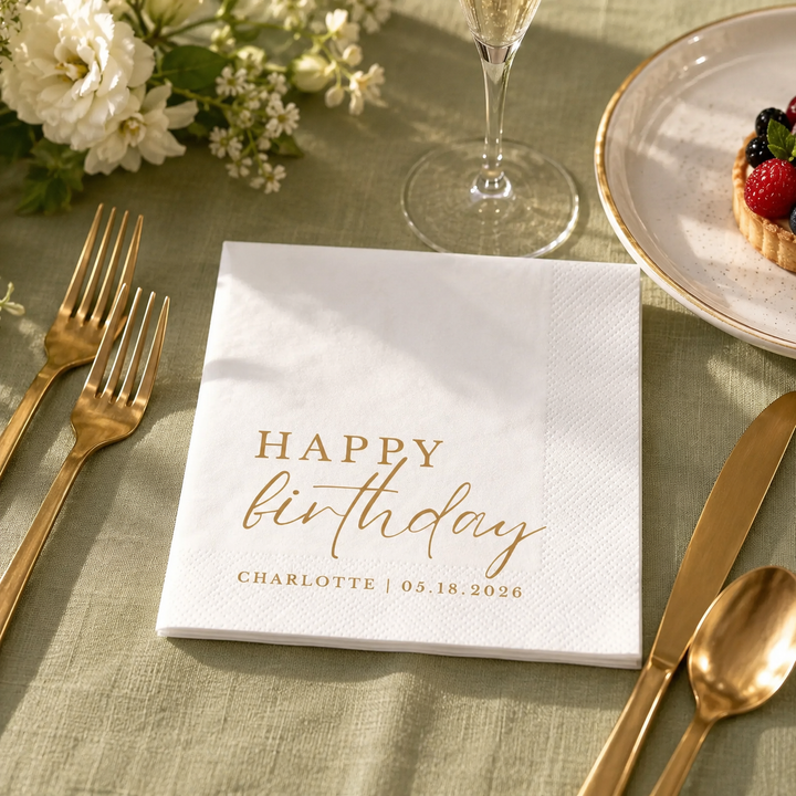 Custom Birthday Napkins with Text - Personalized Cocktail Napkins for Party Decor - Happy Birthday Napkins For All Ages
