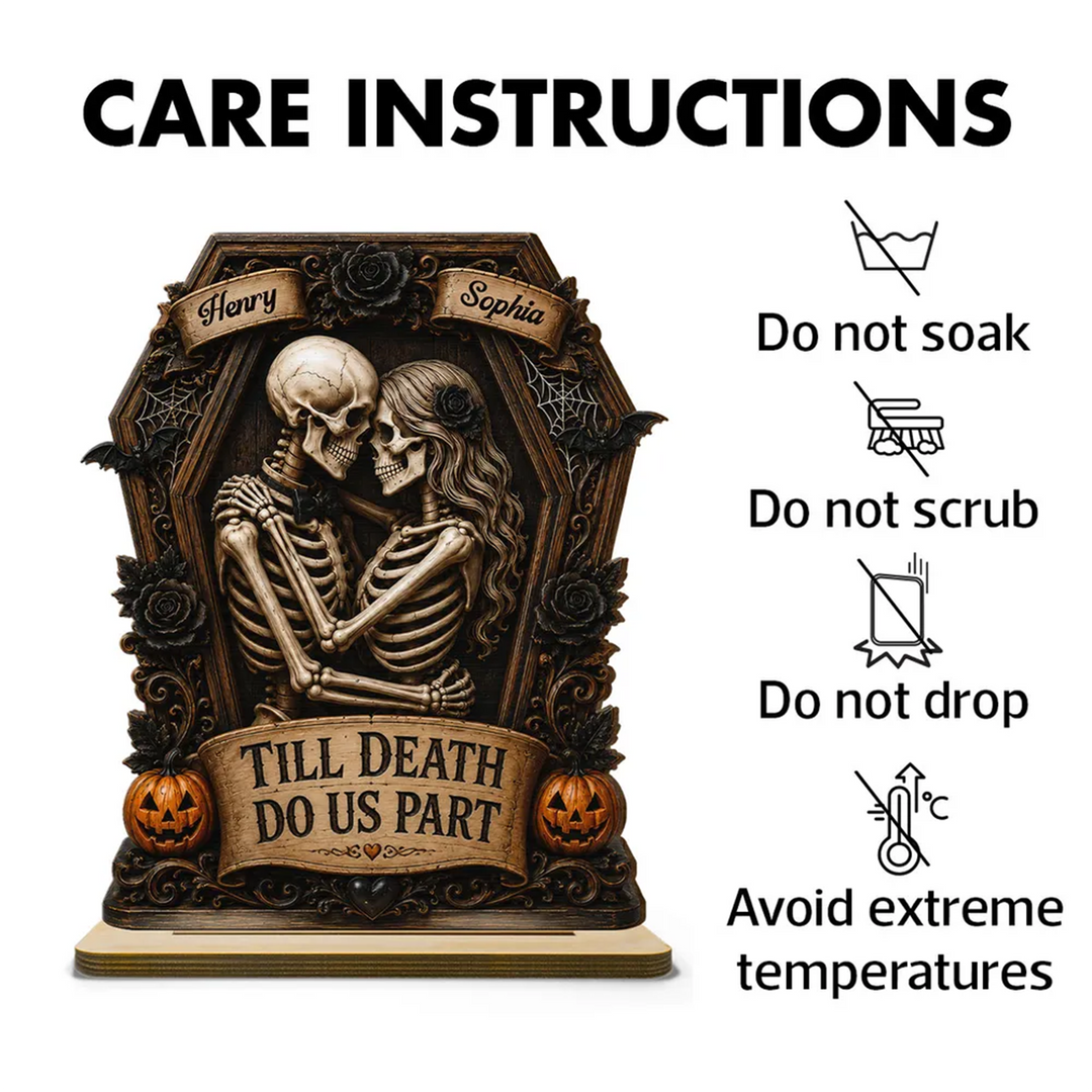 Till Death Do Us Part Skeleton Couple In Coffin 2D Flat - Personalized 2-Layered Wooden Plaque - Halloween Decor For Couple