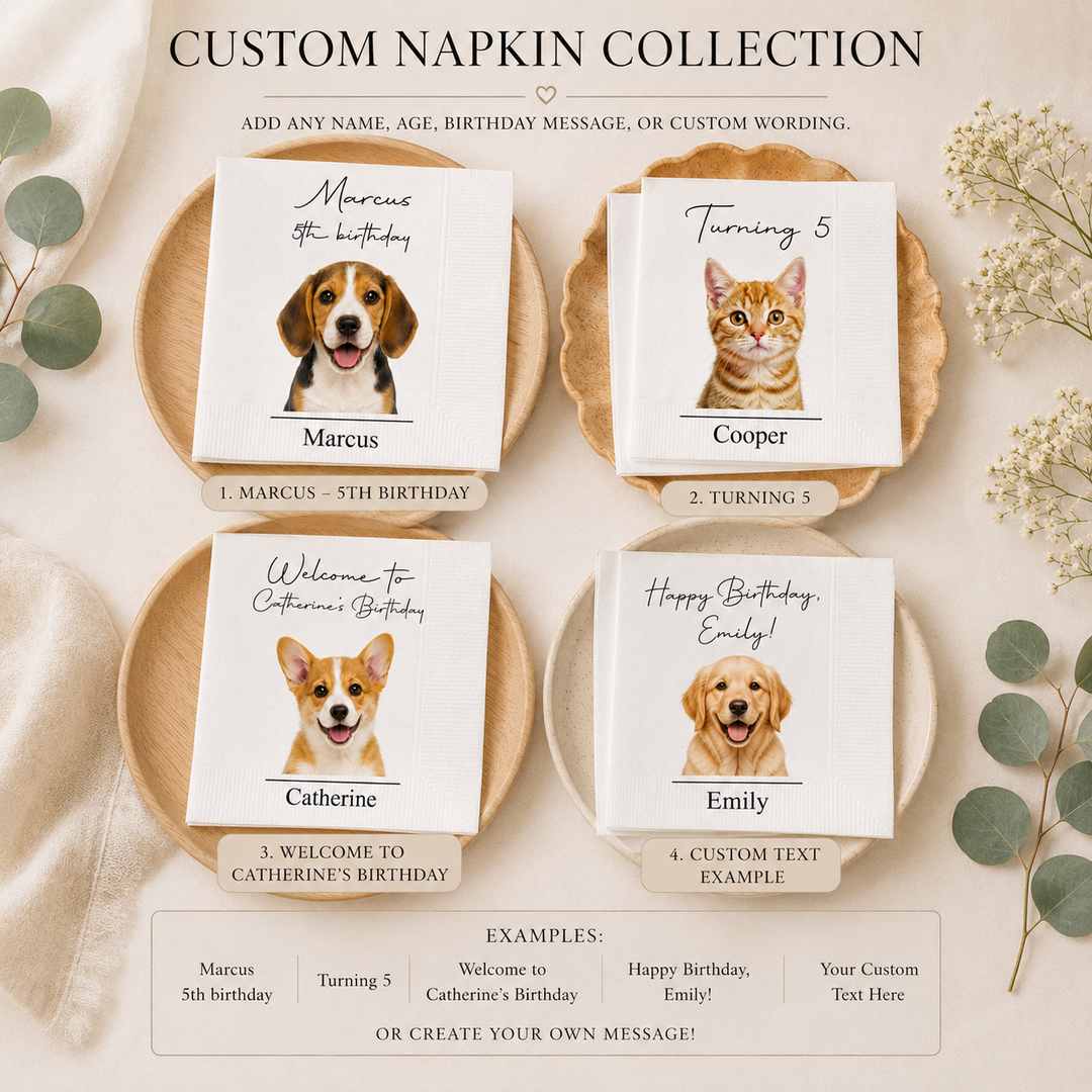 Personalized Pet Birthday Napkins, Custom Dog and Cat Cocktail Napkins, Personalized Pet Party Decor, Birthday Beverage Napkins