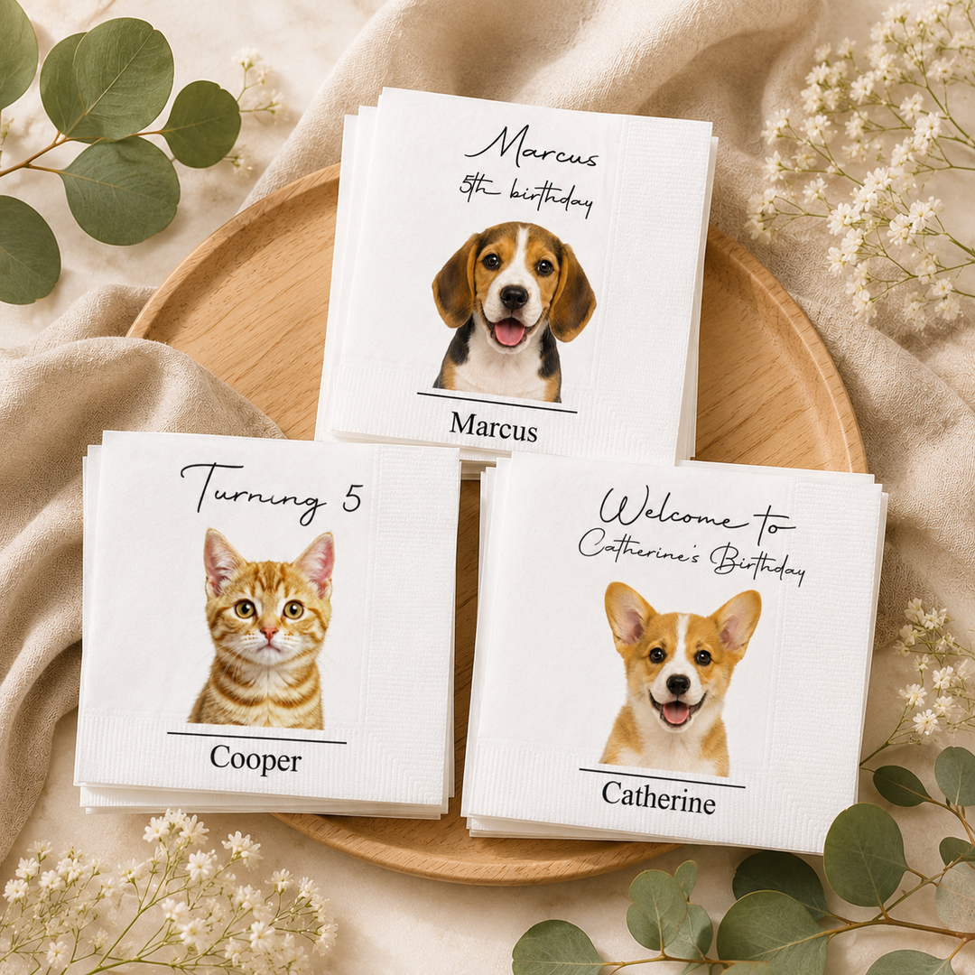 Personalized Pet Birthday Napkins, Custom Dog and Cat Cocktail Napkins, Personalized Pet Party Decor, Birthday Beverage Napkins