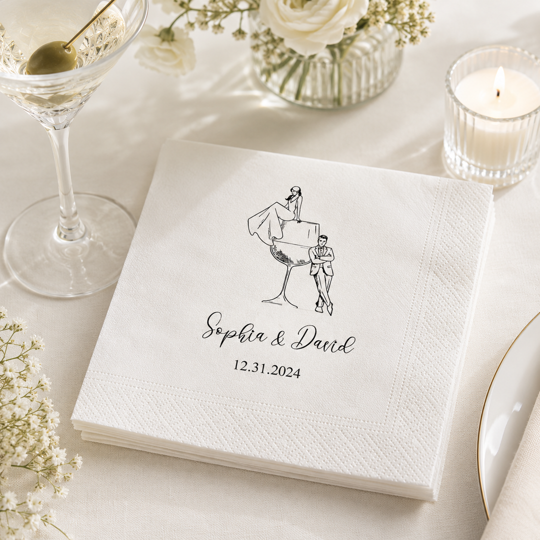 Personalized Cocktail Napkins with Text, Custom Wedding Cocktail Napkins for Engagement, Bridal Shower, Wedding Party Decor