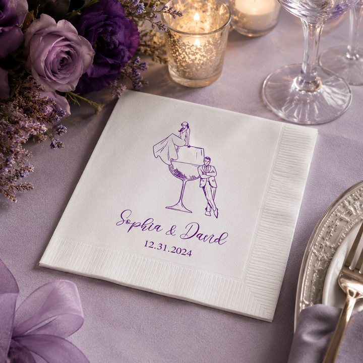 Personalized Cocktail Napkins with Text, Custom Wedding Cocktail Napkins for Engagement, Bridal Shower, Wedding Party Decor