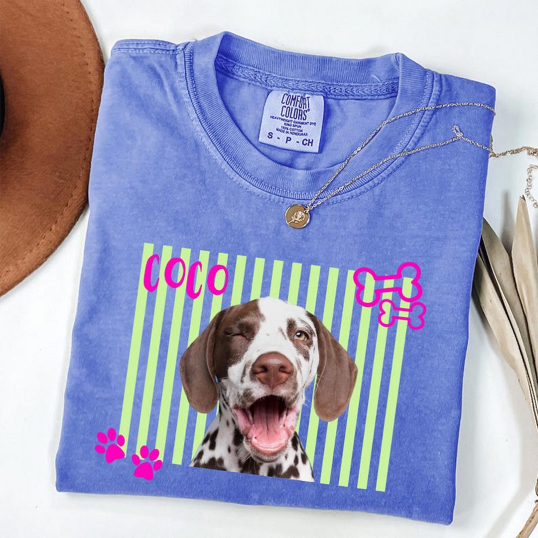 Personalized Neon Pet Portrait Shirt, Custom Dog & Cat Name T-Shirt, Colorful Retro Pet Graphic Tee, Personalized Pet Lover Gift, Custom Photo Shirt