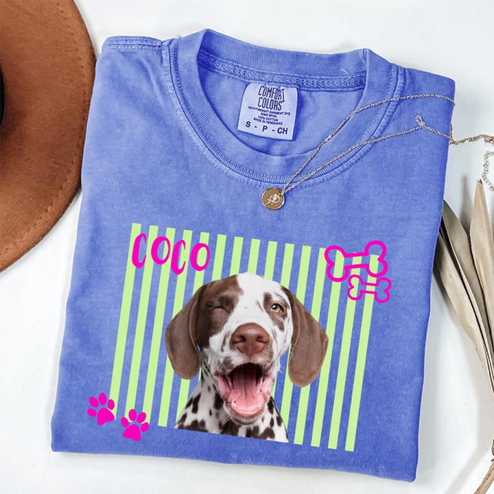 Personalized Neon Pet Portrait Shirt, Custom Dog & Cat Name T-Shirt, Colorful Retro Pet Graphic Tee, Personalized Pet Lover Gift, Custom Photo Shirt