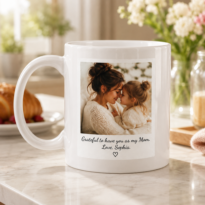 Personalized Photo Pottery Mug, Gift for Mom Dad, Custom Polaroid Photo Mug, Custom Mug Gift For Parents, Picture Cup, Custom Birthday Gift
