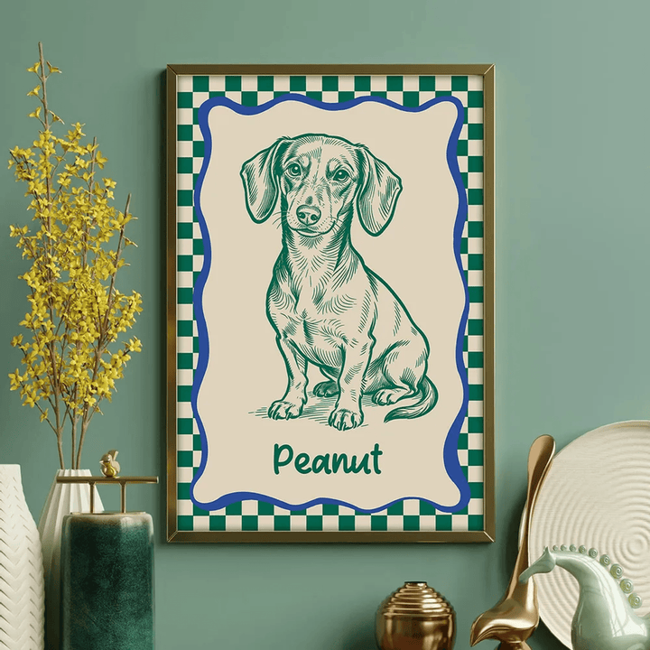 Custom Doodle Dog Portrait Minimalist, Unique Dog Art - Personalized Poster - Retro Pet Prints Gift