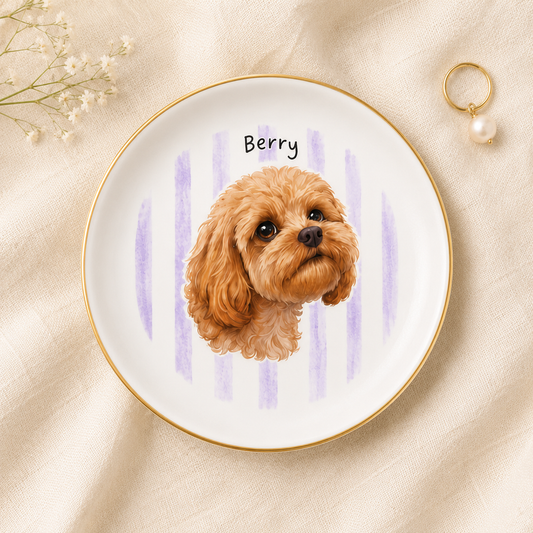 Personalized Pet Jewelry Dish, Custom Dog or Cat Ring Dish, Ceramic Trinket Tray with Pet Portrait and Name, Gift for Pet Lovers
