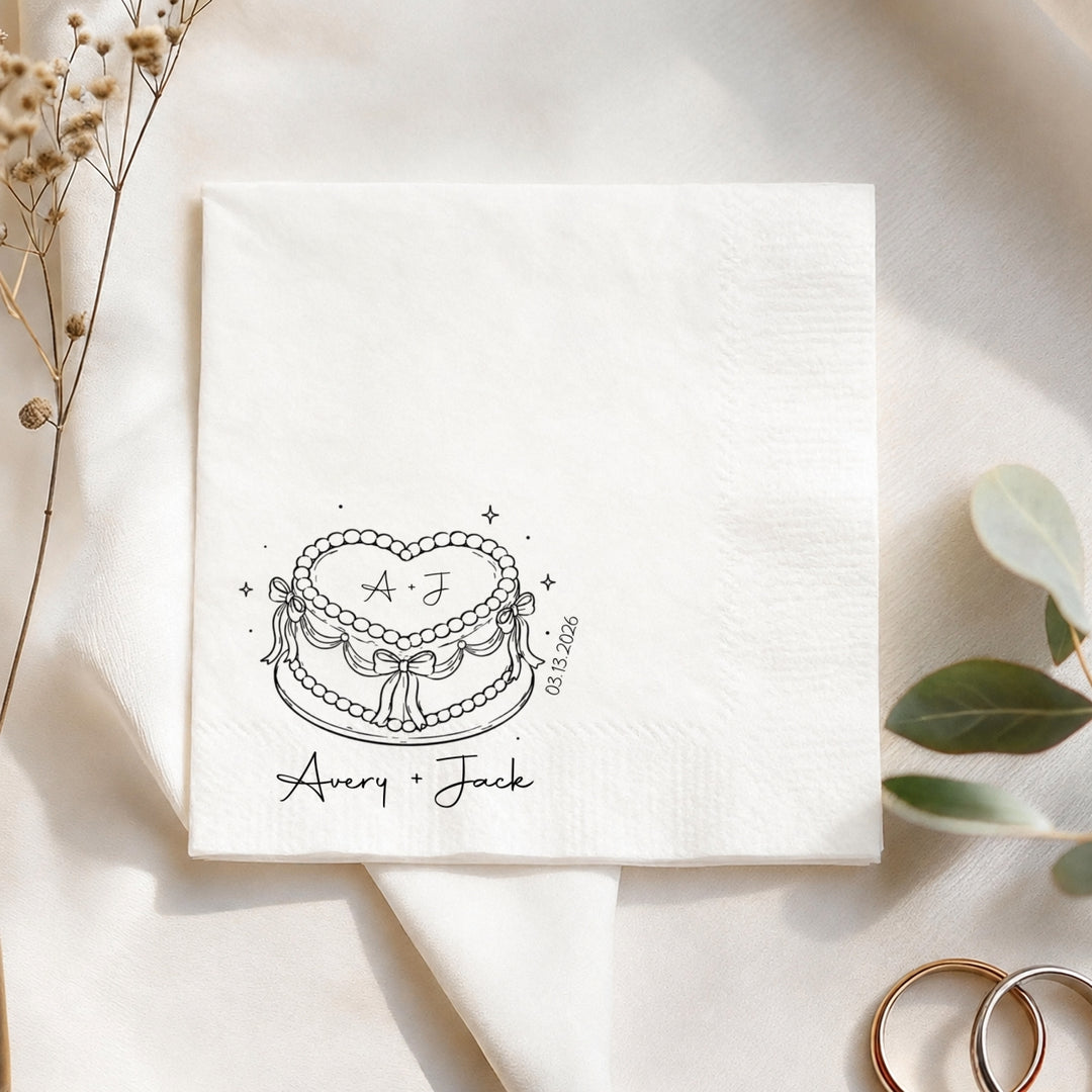 Personalized Wedding Napkins – Custom Names and Date Cocktail Bar Reception 3-Ply Paper