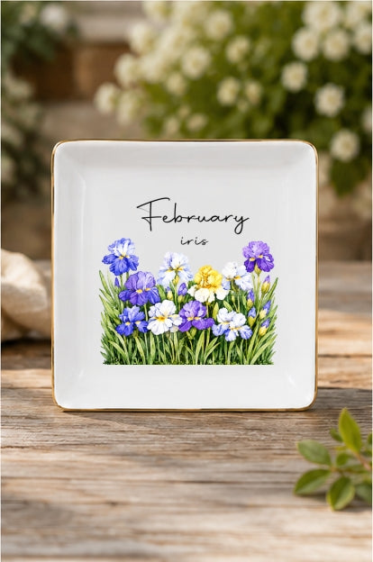 Personalized Watercolor Birth Month Flower Ring Trinket Dish | Birthday Jewelry Dish | Wedding Bridesmaid Gift