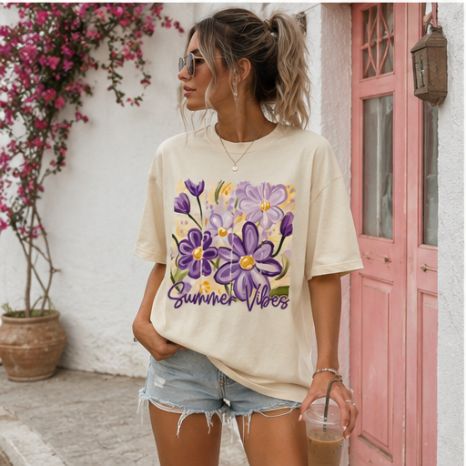 Summer Vibes Comfort Colors® Shirt | Floral Summer Vacation Shirt | Beach Shirt | Watercolor Neon Summer Shirt | Trendy Summer Graphic Shirt
