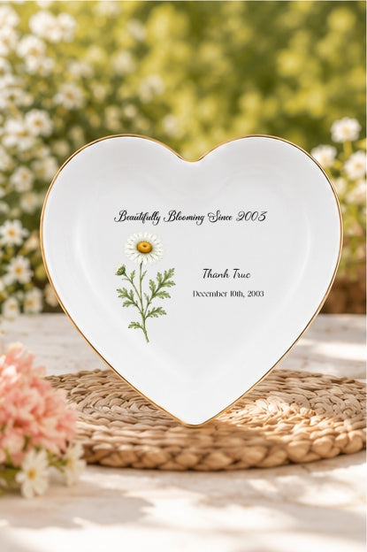 Personalized Birth Flower Ring Dish, Custom Name Jewelry Tray, Bridesmaid Gifts for her