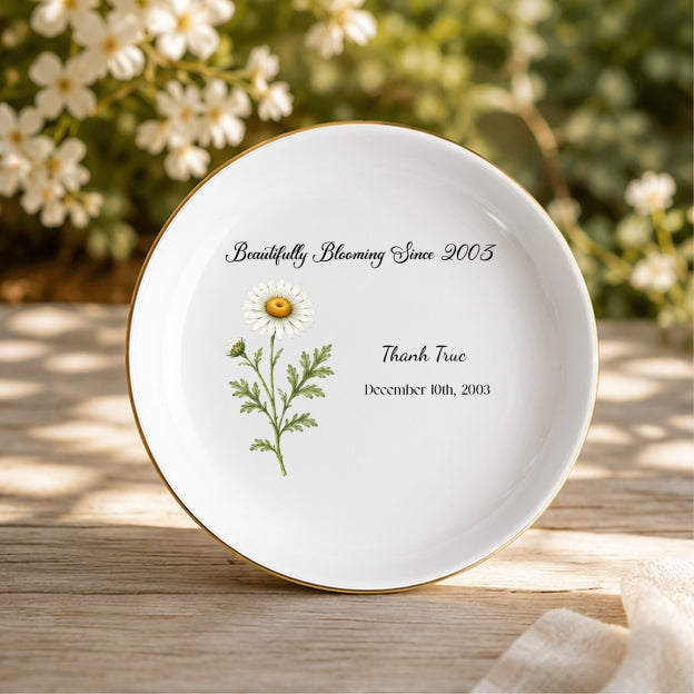 Personalized Birth Flower Ring Dish, Custom Name Jewelry Tray, Bridesmaid Gifts for her