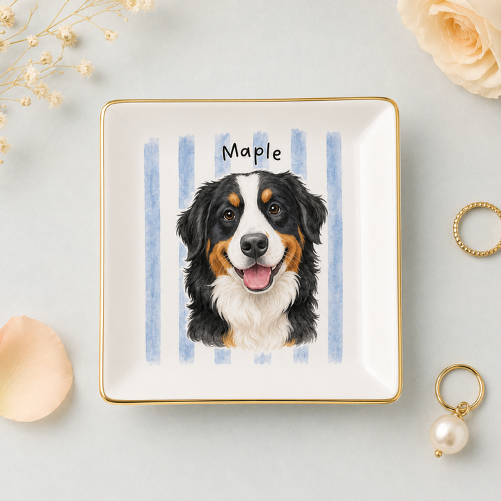 Personalized Pet Jewelry Dish, Custom Dog or Cat Ring Dish, Ceramic Trinket Tray with Pet Portrait and Name, Gift for Pet Lovers