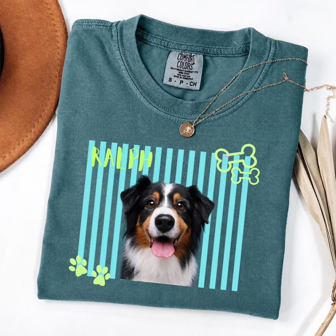 Personalized Neon Pet Portrait Shirt, Custom Dog & Cat Name T-Shirt, Colorful Retro Pet Graphic Tee, Personalized Pet Lover Gift, Custom Photo Shirt