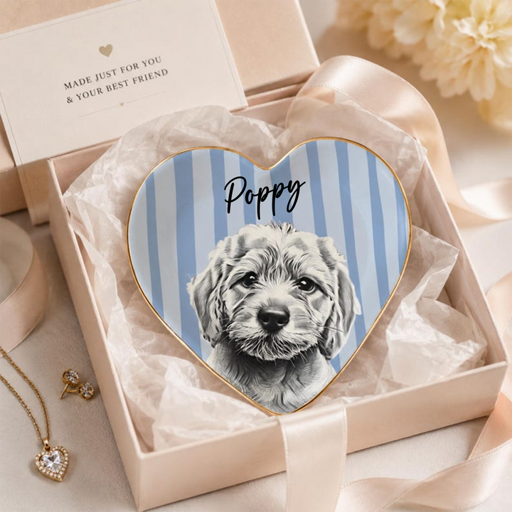 Personalized Pet Jewelry Dish, Custom Dog and Cat Trinket Tray with Pet Portrait and Name, Ceramic Ring Holder, Pet Memorial Gift