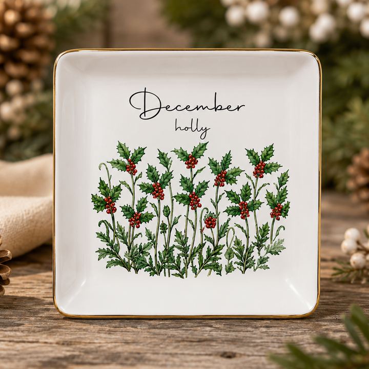 Personalized Watercolor Birth Month Flower Ring Trinket Dish | Birthday Jewelry Dish | Wedding Bridesmaid Gift