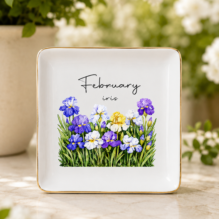 Personalized Watercolor Birth Month Flower Ring Trinket Dish | Birthday Jewelry Dish | Wedding Bridesmaid Gift