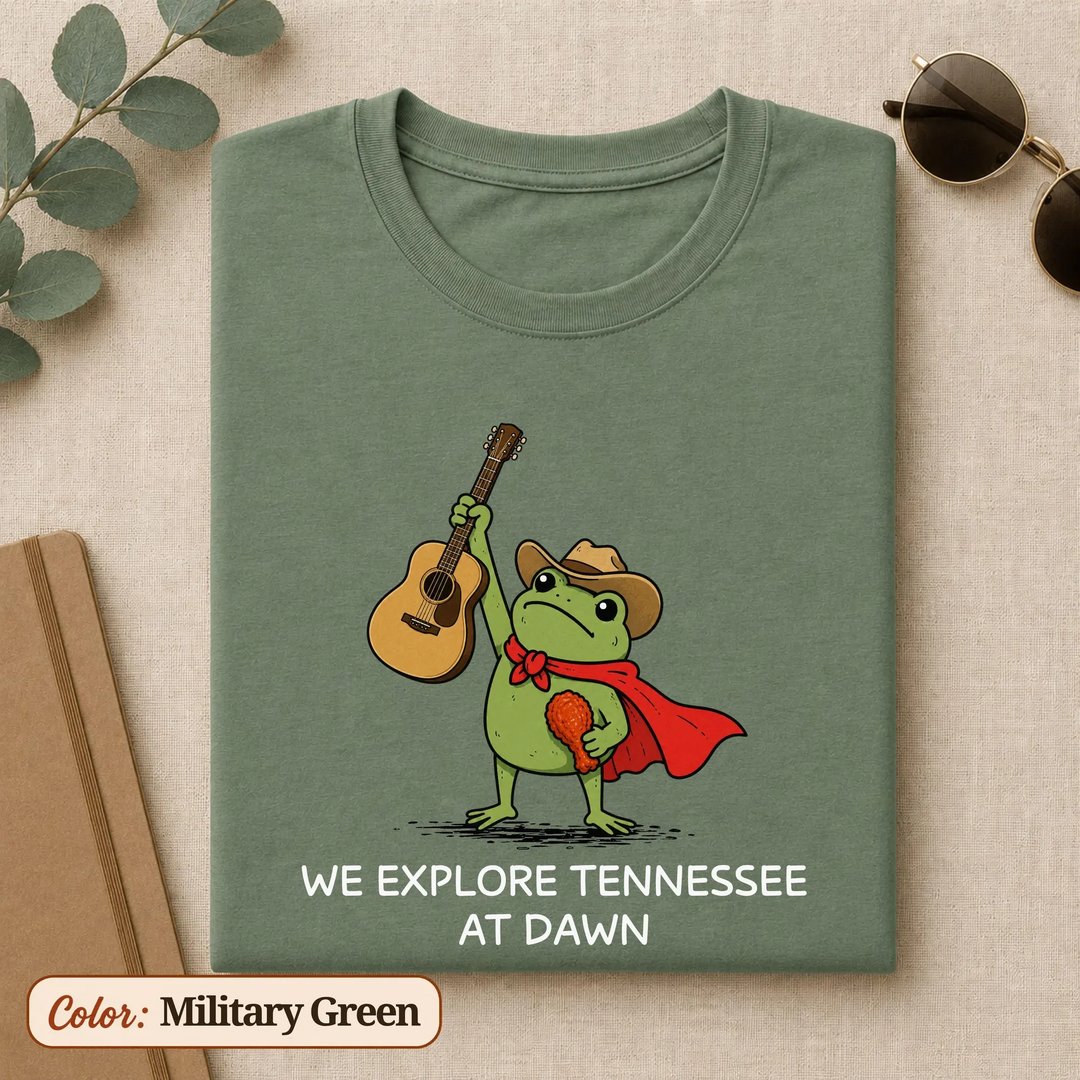 Tennessee Shirt, We Explore Tennessee At Dawn Frog Tee, Nashville Country Music Gift