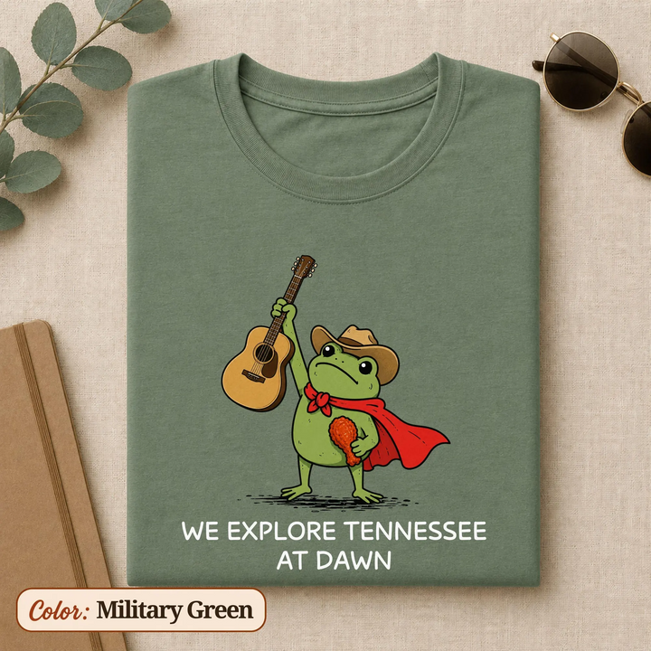 Tennessee Shirt, We Explore Tennessee At Dawn Frog Tee, Nashville Country Music Gift