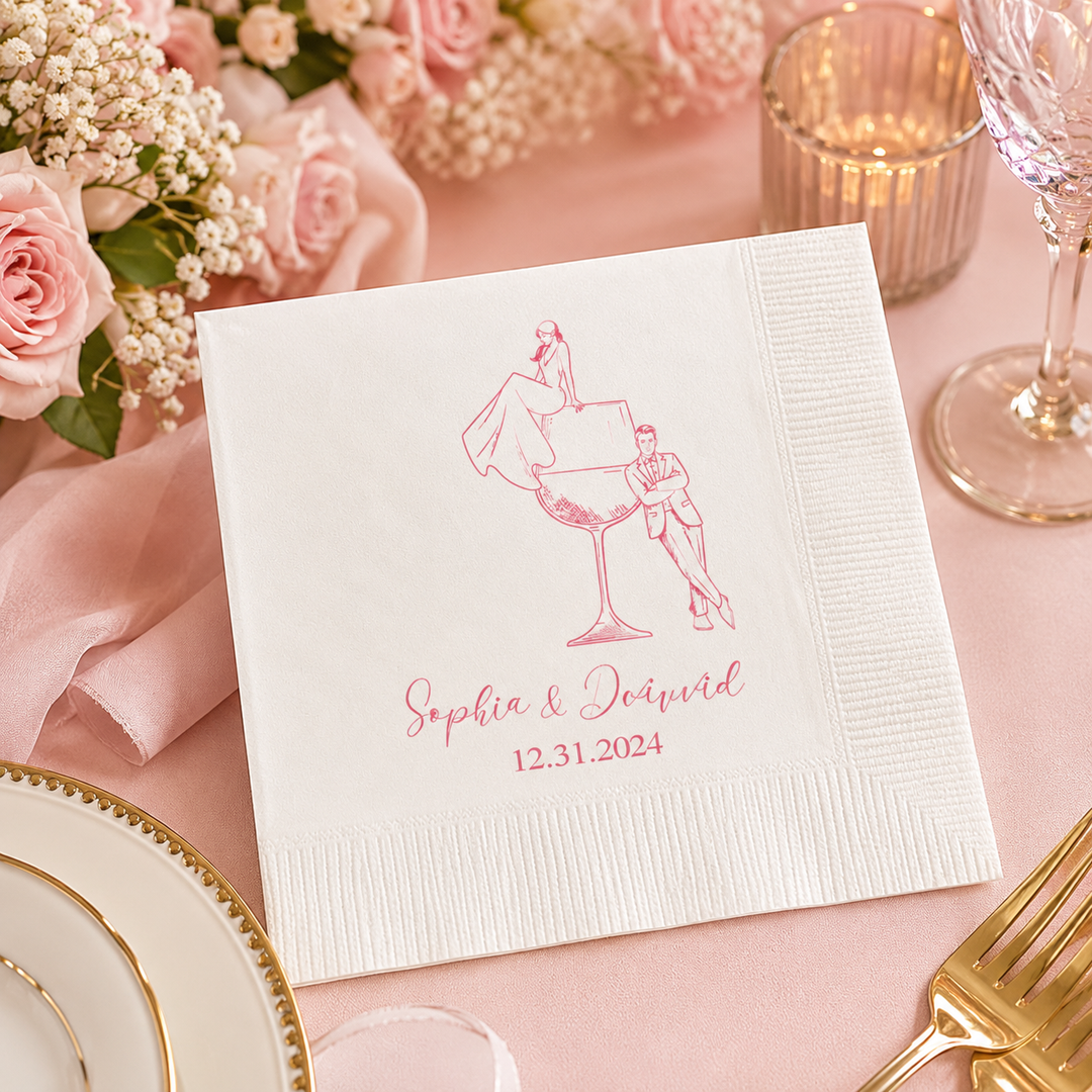 Personalized Cocktail Napkins with Text, Custom Wedding Cocktail Napkins for Engagement, Bridal Shower, Wedding Party Decor