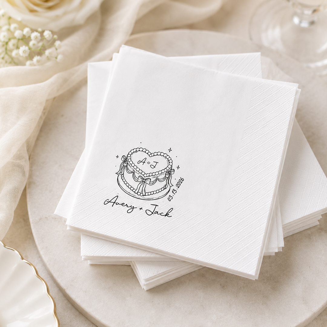 Personalized Wedding Napkins – Custom Names and Date Cocktail Bar Reception 3-Ply Paper