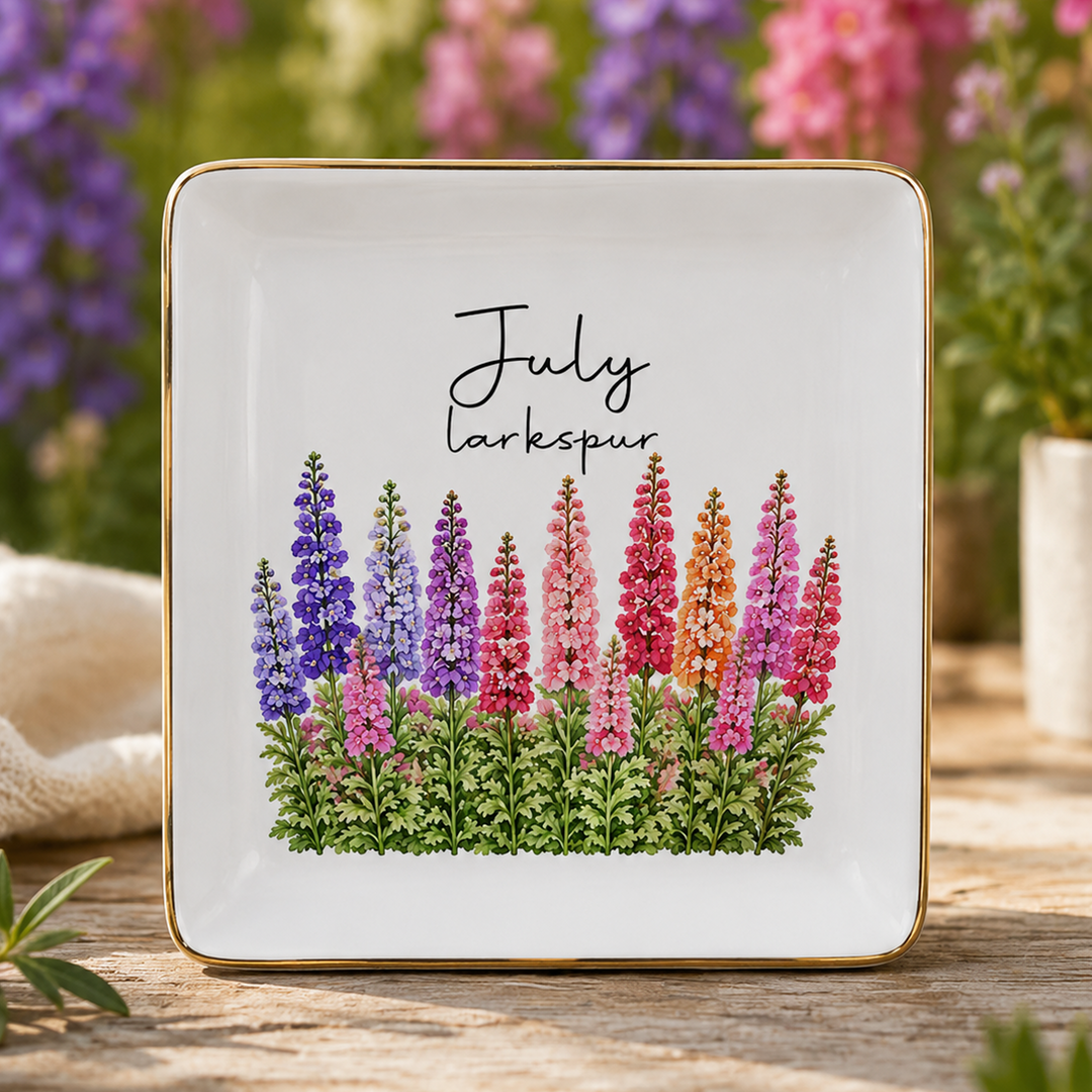 Personalized Watercolor Birth Month Flower Ring Trinket Dish | Birthday Jewelry Dish | Wedding Bridesmaid Gift