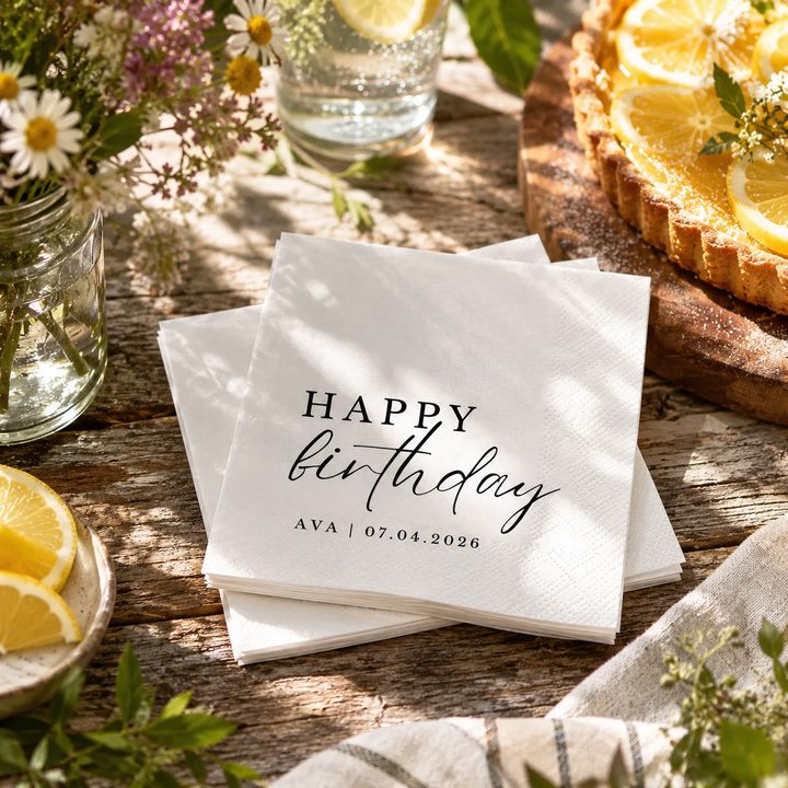 Custom Birthday Napkins with Text - Personalized Cocktail Napkins for Party Decor - Happy Birthday Napkins For All Ages