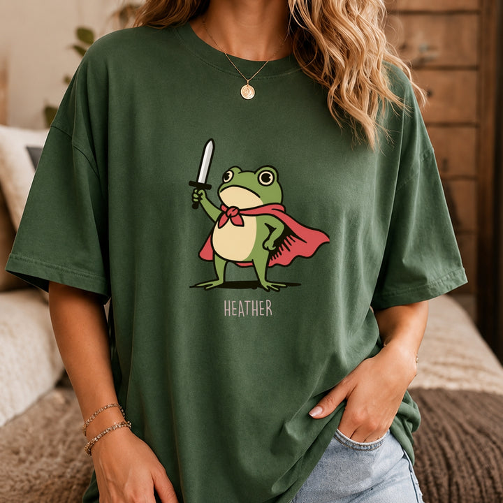 Comfort Colors Huzzah Frog with Sword Shirt, Medieval Frog Shirt, Funny Renaissance Faire Frog Gift, Whimsical Medieval, Frog Knight Shirt