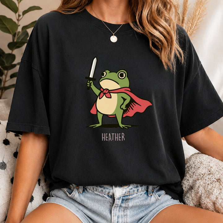 Comfort Colors Huzzah Frog with Sword Shirt, Medieval Frog Shirt, Funny Renaissance Faire Frog Gift, Whimsical Medieval, Frog Knight Shirt