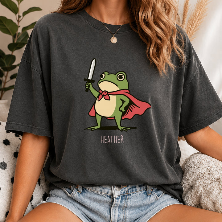 Comfort Colors Huzzah Frog with Sword Shirt, Medieval Frog Shirt, Funny Renaissance Faire Frog Gift, Whimsical Medieval, Frog Knight Shirt
