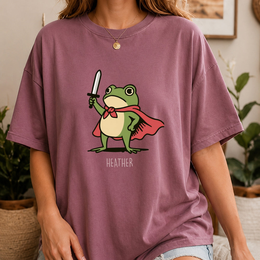 Comfort Colors Huzzah Frog with Sword Shirt, Medieval Frog Shirt, Funny Renaissance Faire Frog Gift, Whimsical Medieval, Frog Knight Shirt