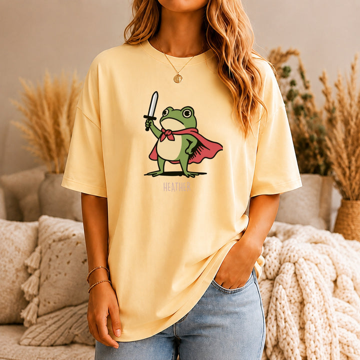 Comfort Colors Huzzah Frog with Sword Shirt, Medieval Frog Shirt, Funny Renaissance Faire Frog Gift, Whimsical Medieval, Frog Knight Shirt