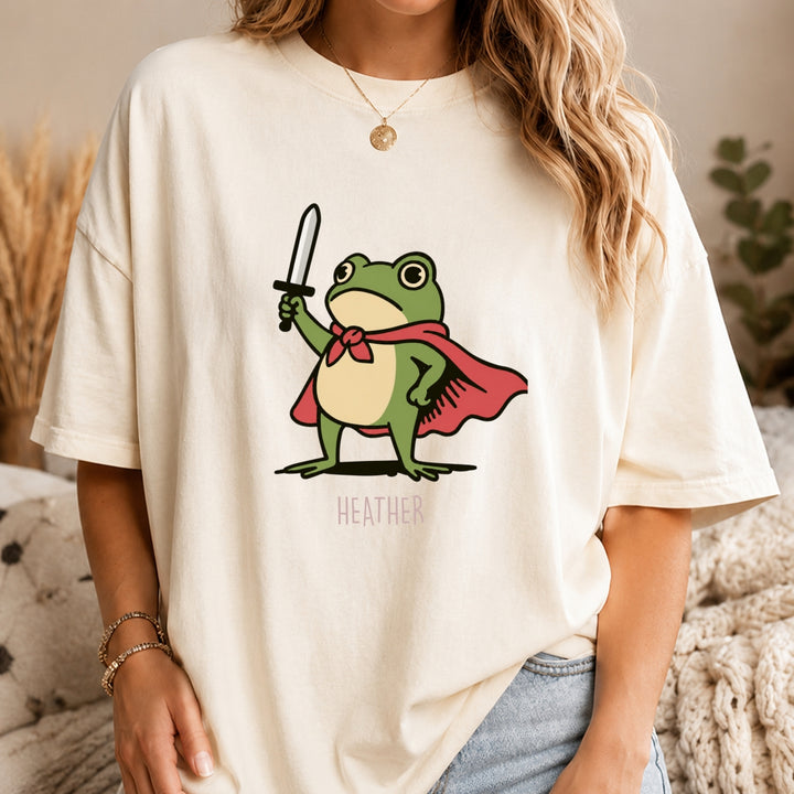 Comfort Colors Huzzah Frog with Sword Shirt, Medieval Frog Shirt, Funny Renaissance Faire Frog Gift, Whimsical Medieval, Frog Knight Shirt