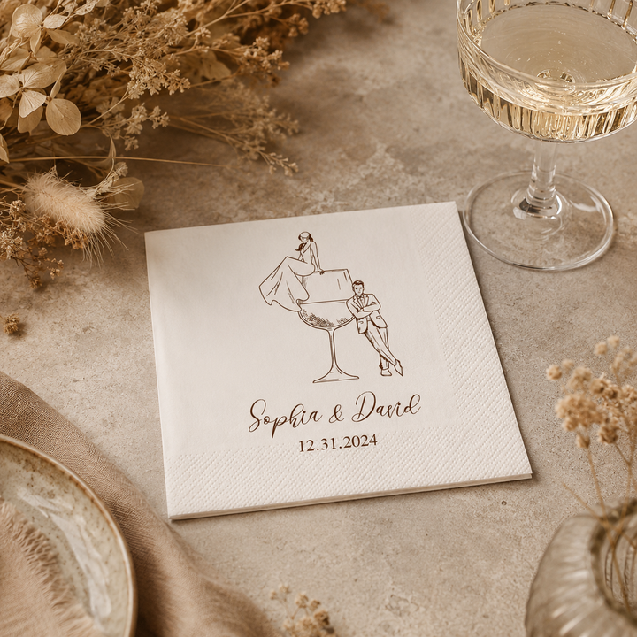 Personalized Cocktail Napkins with Text, Custom Wedding Cocktail Napkins for Engagement, Bridal Shower, Wedding Party Decor